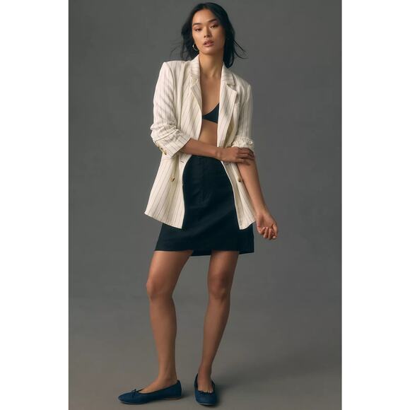 Anthropologie Bishop + Young Riviera Pinstripe Blazer Ivory Linen Blend L NWT - Picture 11 of 12